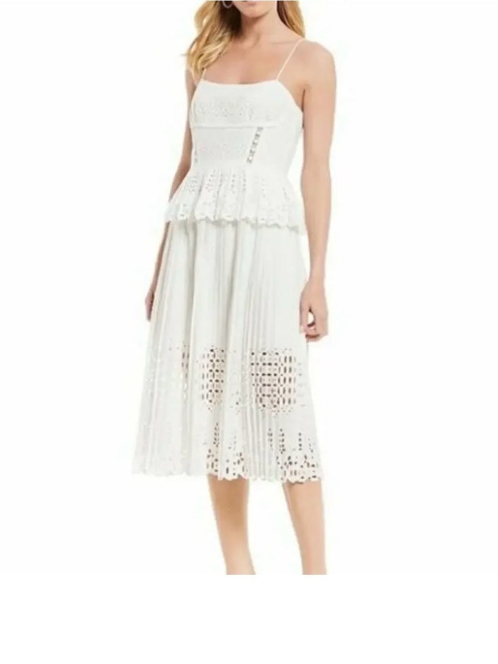 Gianni Bini White Eyelet Peplum Midi Dress